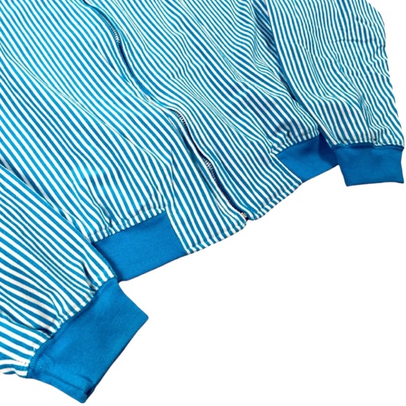 BE Basic Essentials size large VINTAGE zip jacket shoulder pads blue stripes EUC - Picture 7 of 14